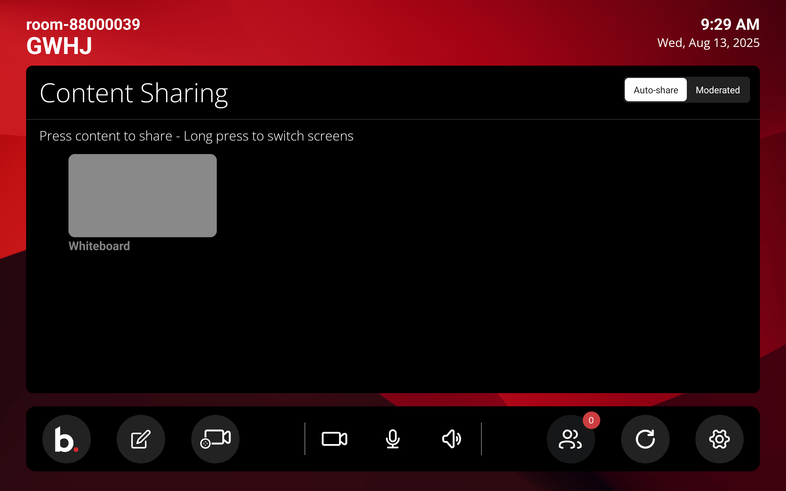 Moderator home screen with no content shared